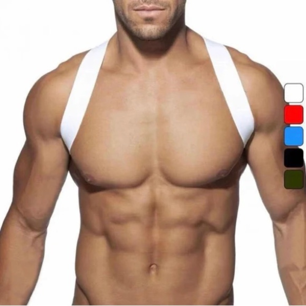 Mens Chest Strap Nylon Spandex Solid Color Sexy Male Elastic Shoulder Harness